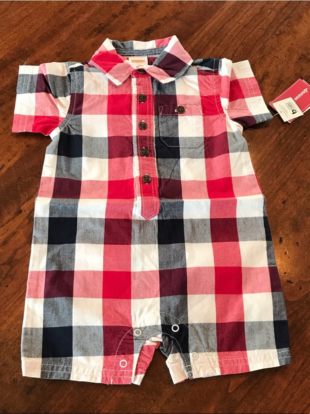 NWT  Gymboree Red Navy White Plaid Short-Sleeve Romper